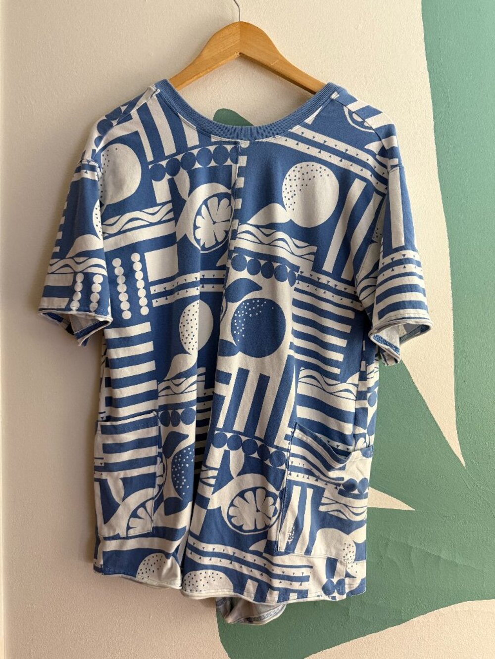Free People Hot Shot Printed Tee Romper in Sunday Market Blue Size XS